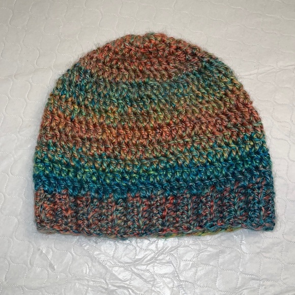 Handmade crochet rainbow acrylic & alpaca beanie main image 4
